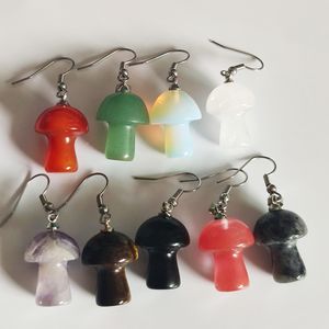 Boucles d'oreilles pendantes en pierre naturelle améthyste aventurine cristal de quartz rose agates sculptées à la main 2cm boucles d'oreilles en acier inoxydable champignon