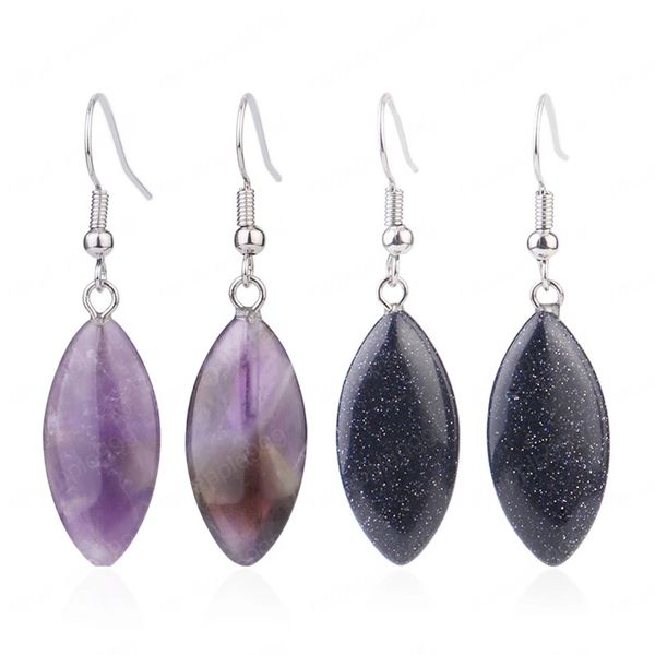 Boucles d'oreilles pendantes en pierre naturelle en forme d'oeil de cheval rose violet cristal Quartz boucle d'oreille simple bijoux d'oreille pour les femmes