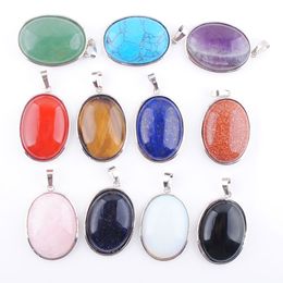 Pendentifs en pierre naturelle perle ovale pour collier fabrication de bijoux améthystes oeil de tigre Agates opale Aventurine BN319