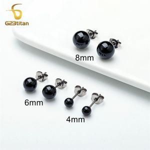 Natuursteen oorbellen vrouwen mannen oor noppen titanium piercing lob sieraden tijger eye agate jade opal topaz bead ball eenvoudige geschenken