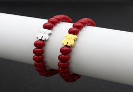 Pierre naturelle élasticité brins perles bracelets pour femme hommes belle acier inoxydable petit ours bracelet à breloques couples amish2668310