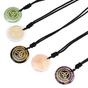 Natuursteen Gegraveerde Triqueta Patroon Runes Sanskriet Charm Hanger Noord-Europa Reiki Symbol Ketting Amethist Rose Quartz Crystal Sieraden Groothandel