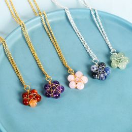 Pierre naturelle fleur pendentif collier cristal brut perles rondes étoile perles pierres précieuses pendentifs colliers pour femmes bijoux
