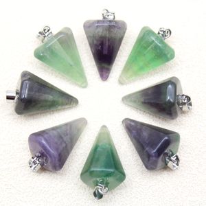 Pierre naturelle Fluorite cristal poinçon breloques pendule améthyste Quartz Chakra pendentifs pour la fabrication de bijoux collier boucles d'oreilles