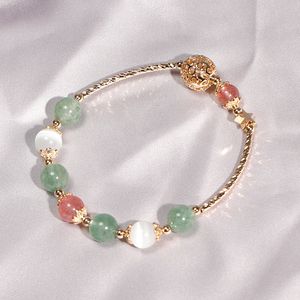 Natuursteen Vergulde Vrouwen Rode en Groene Strawberry Quartz Opaal Vriendschap Armband Kristallen Sieraden