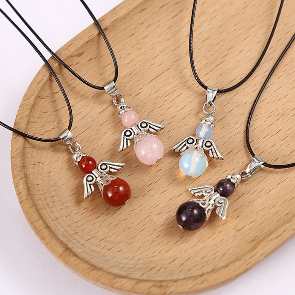 Pendentif gourde en pierre naturelle, breloques d'aile en cristal, collier de guérison, tentures Reiki, artisanat à Quartz, corde réglable, vente en gros