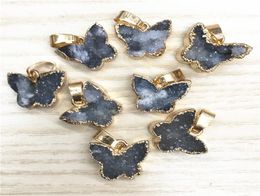 Agates gris en pierre naturelle Druzys Pendentifs drusy Charmes papillon pour femmes hommes de bijoux unisexe fabriquant 6 pcs tout 27686225