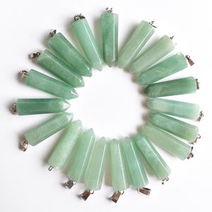 Natuursteen Groene Aventurijn Zeshoekige Pijler Vorm Charms Point Chakra Hangers voor Sieraden Maken DIY Ketting Oorbellen