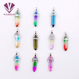 Colgante de Columna Hexagonal de Piedra Natural con Terapia de Siete Chakras para Mujeres y Hombres Collares de Cuero, Tratamiento Barato para la Felicidad, Cuentas de Cristal Amatista, Joyas