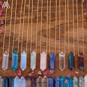 Collier pendentif prisme hexagonal en pierre naturelle, opale de cristal rose, amthyste, cristal de guérison, breloques Chakra, colliers pendule pour femmes, bijoux