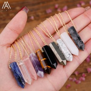 Stone Natural Hexagonal Prism Pendant Collier Pink Crystal Opal Amthyst Guérison Crystal Chakra Charms Colliers For Women Jewelry