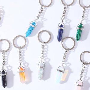 Pierre naturelle porte-clés prisme hexagonal porte-clés guérison bleu Rose cristal voiture décor porte-clés pour femmes hommes