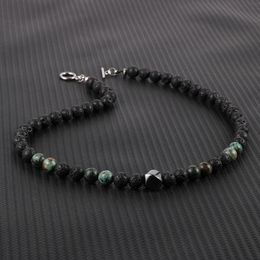 Natuursteen Lava Rock Tijgeroog Rozenkrans Kralen Mannen Ketting Hematiet Charm Gothic Vrouwen Choker Hals Sieraden 240104