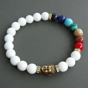 Pierre naturelle Malabracelet 7 chakra Bracelet Blanc Jade bracelet yoga accessoires tibétain malas Méditation Bijoux Perlé bracele300C