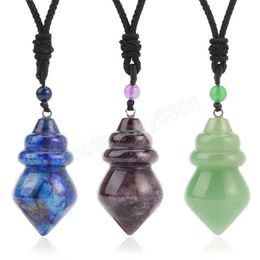 Collier Reiki en pierre naturelle pour hommes et femmes, grand cône, œil de tigre, améthyste, cristal rose, pendentif en Quartz, bijoux pour femmes