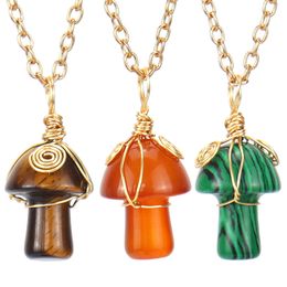 Collar con colgante de seta de piedra Natural, collar de piedra de cristal, accesorios de joyería de moda DIY