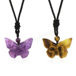 Natuursteen ketting vlinder hanger gesneden spook gezicht genezing kwartskristal handgemaakte kettingen Halloween sieraden