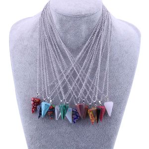 Natuursteen ketting zeshoekige piramide vorm turquoise opal druzy drusy hanger ketting voor vrouwen sieraden