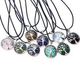 Natuursteen ketting holle boom van het leven streep agates tijger's oog genezende rozenkwarts kristal charmes kettingen sieraden vrouwen