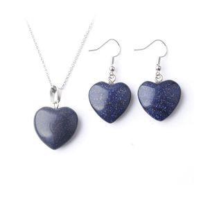 Ensembles de bijoux de collier en pierre naturels pour femme Boucles d'oreilles de sable bleu