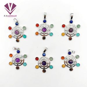 Pendentif en pierre naturel avec sept chakras et cristaux de guérison, géométrie sacrée, tableau de sept étoiles platonicien en trois dimensions, pendentif féminin