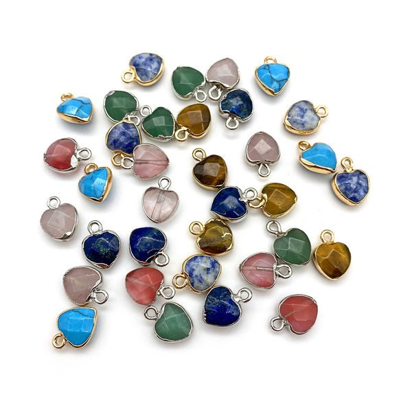 Naturel Stone Pendant Coart Face Lapis Lazuli Pink Crystal Tiger Eye Charm pour les bijoux Faire des accessoires de boucles d'oreille de fabrication de bijoux