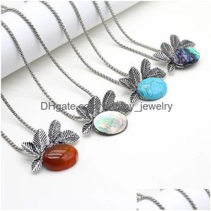 Natuursteen Hanger Ketting Abalone Shell Rode Agaat Legering Schakelkettingen Healing Kristallen Voor Vrouwen Sieraden Drop Levering Dh6Aw