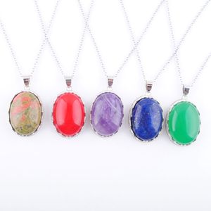 Natuursteen hanger ketting slinger met ketting voor meisjes vrouwen sieraden cadeau jades agates opaal kralen ei vorm bengle reiki ketting 45 cm bn329