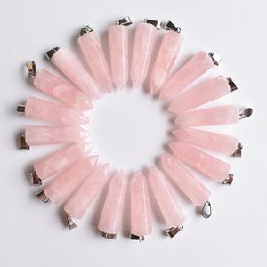Natuursteen Roze Crystal Charms Pillar Rose Quartz Hangers voor Sieraden Ketting Markering