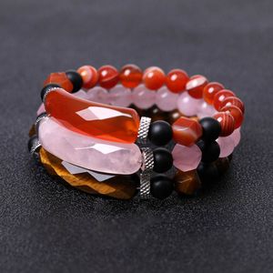 Natuursteen prisma gefacetteerde kralenarmband streng semi-niet-lege stenen tijger oog roze kwarts rode agaat gele jade kralen yoga armbanden polsband mode sieraden