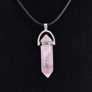 Natural Stone Quartz Point Pendant Necklace Hexagonal Prism Bullet Crystals Chakra Cross Heart Charm Jewelry with Rope