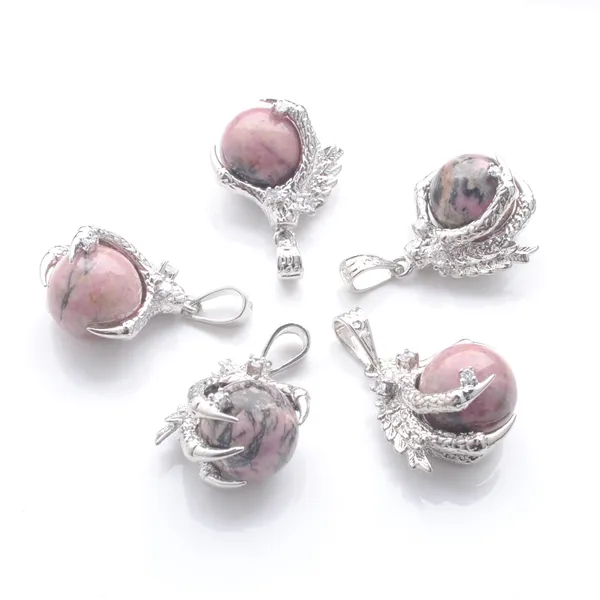 Pendentifs en pierre naturelle Rhodochrosite, boule ronde, perle griffe de Dragon, cristal Reiki Chakra pour femmes, pendentif cadeau N3110