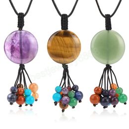 Colliers à pendentif rond en pierre naturelle, 7 Chakras, perles Tissel, collier à breloques pour hommes et femmes, bijoux cadeau d'halloween