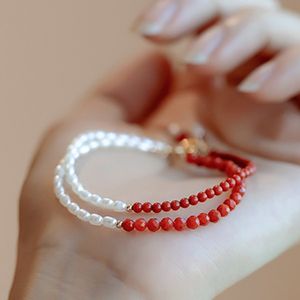 Bracelet en pierre naturelle d'agate rouge du sud, petites perles de riz de 2mm, élastiques, bijoux fins à la mode pour femmes