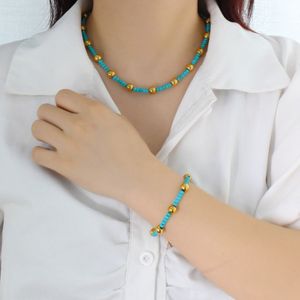 ensemble de collier épissé en pierre naturelle version coréenne polyvalente de perles en acier titane été doux cool personnalité bracelet de perles bleues femmes