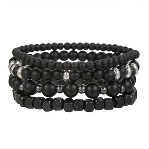 Brins de pierre naturelle en bois perlé bracelets porte-bonheur faits à la main élastique Yoga ensembles de bijoux pour femmes hommes