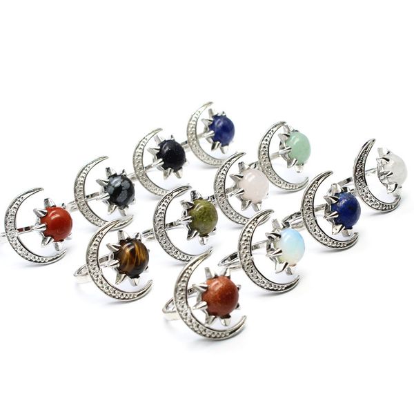 Pierre naturelle soleil lune anneau améthyste opale Rose Quartz Rose cristal bagues pour femmes bijoux de fête