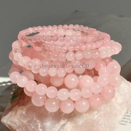 Bracelet de quartz rose à la mode en pierre naturelle Bracelet en cristal rose naturel