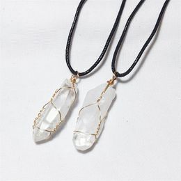 Natürliche Stein Draht Wicklung Halskette Unregelmäßige Rock Weiß Kristall Quarz Anhänger Halsketten für Frauen Schmuck Geschenk