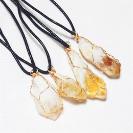 Pierre naturelle fil enroulement collier irrégulier roche Citrine cristal Quartz pendentif colliers pour femmes bijoux cadeau