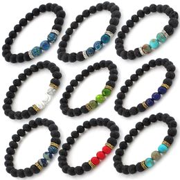 Bracelet de yoga de pierre naturelle 7 chakra bracelet à la main en perles d'huile essentielle en perles Diffuseur élastique bracelets femmes bijoux gratuit DHL Kimter-B348S F