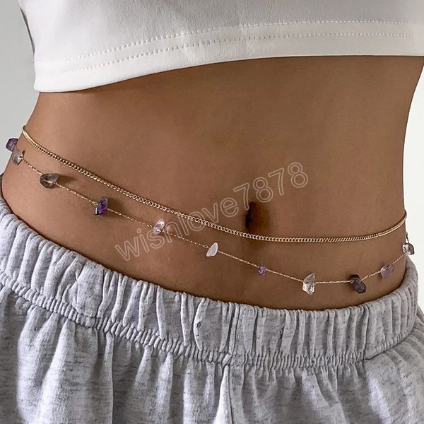Pierres naturelles perles chaîne ceintures ensemble pour femmes mode été Bikini ventre chaîne femme taille corps bijoux accessoires