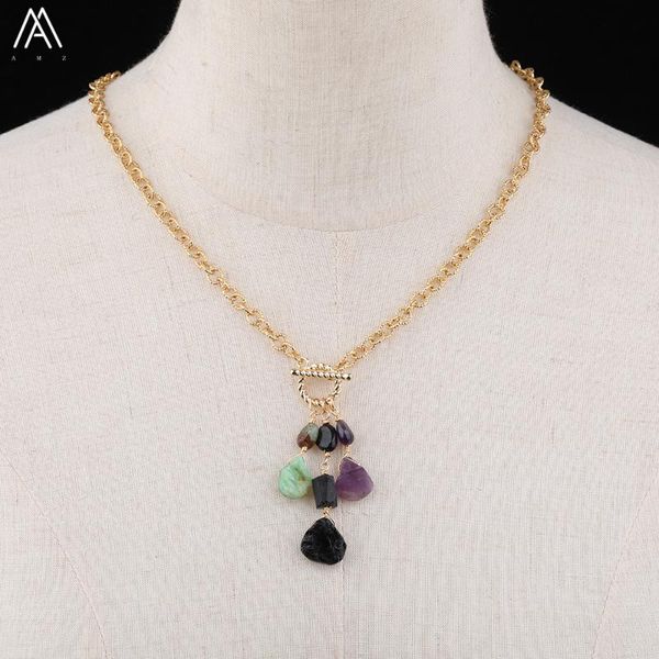 Pierres naturelles puce perles pendentif chaînes en or collier réglable pour les femmes Quartz cristal Boho bijoux