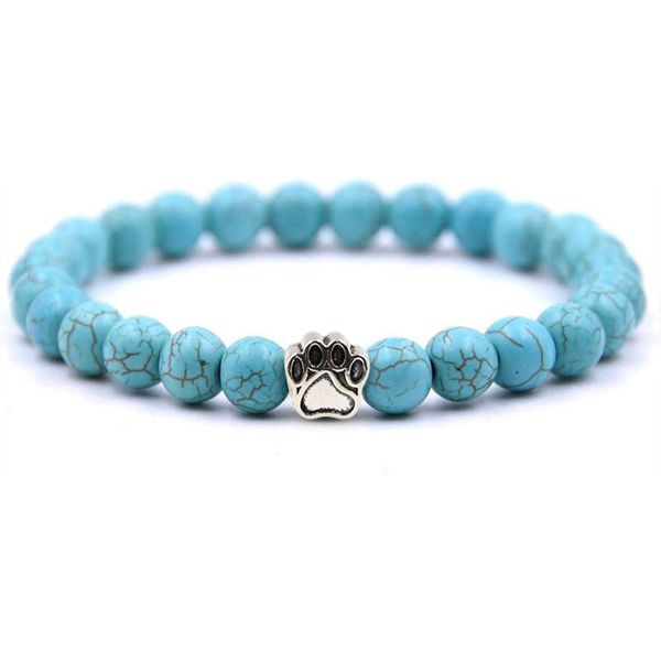 Pulsera de yoga con cuentas de piedras naturales, pulsera de perro con pata de mano de 8mm, cuentas de cuerda elástica, pulseras para hombres y mujeres