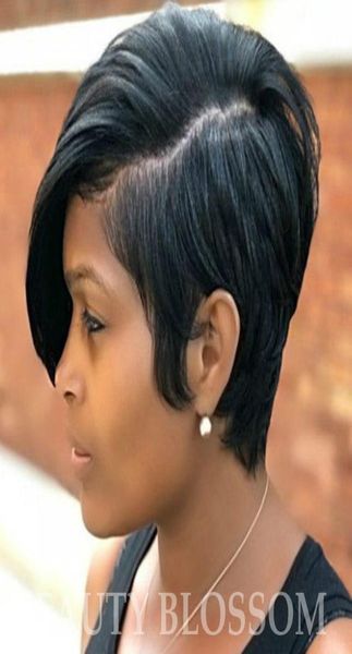 Naturel Straitement court Little Lace Front Human Hair Wigs for Black Femmes