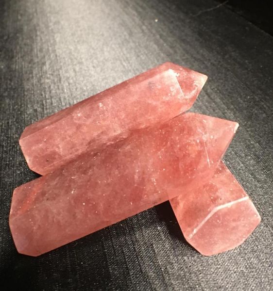 Baguette en pierre de fraise naturelle, cristal de quartz rouge, pointe de pierre, baguette en cristal de guérison, cadeau, artisanat poli pour 7531936