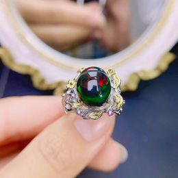 Bague opale noire de Style naturel en argent Sterling S925, bijoux de charme de mariage exquis et élégants pour dames 240229