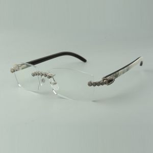 Lunettes de soleil naturelles monture de lunettes en cornes de buffle mixtes 35012 avec bouquet de diamants de luxe pour taille unisexe : 56-36 - 140 mm JSDY