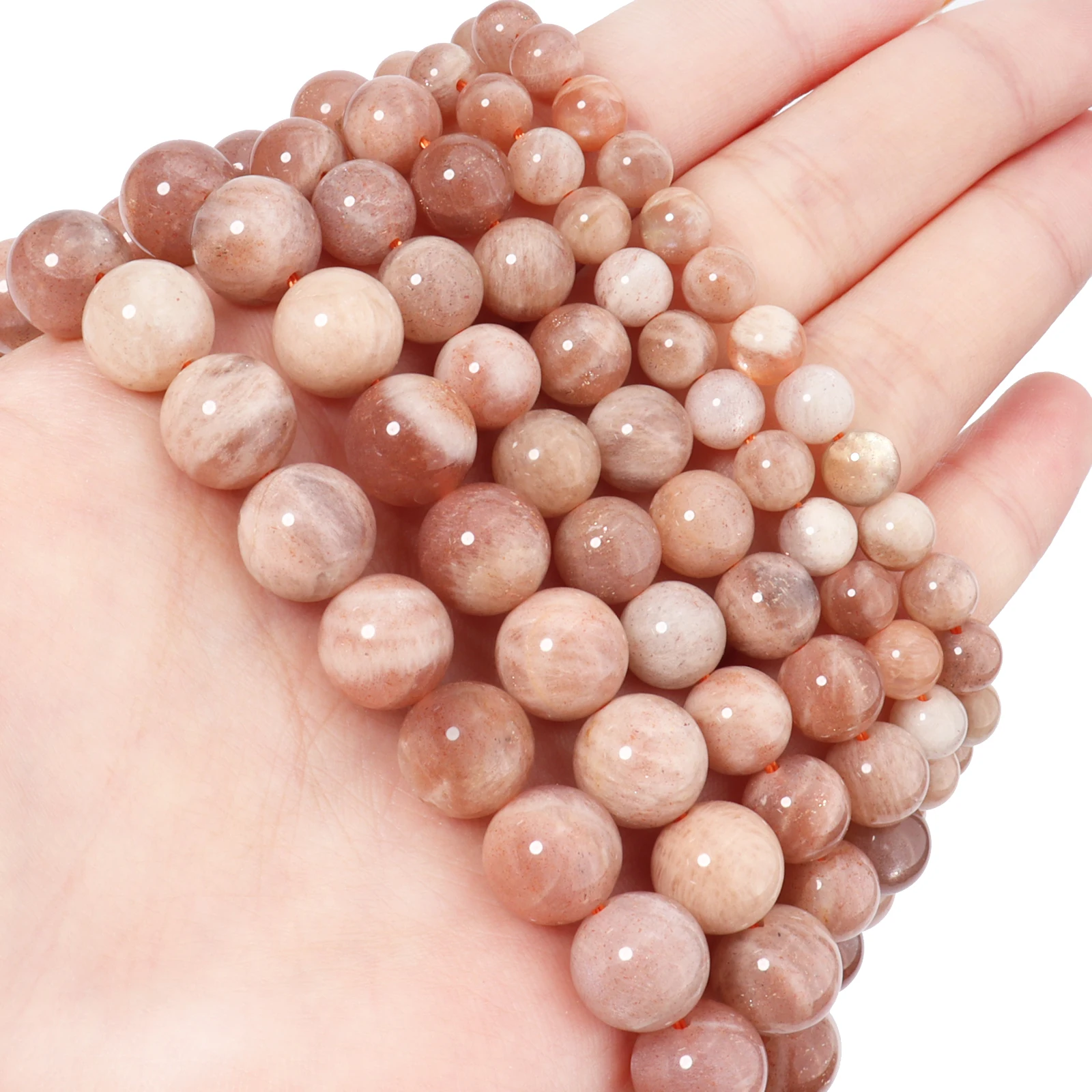 Natural Sunstone Round Gemstone Loose Spacer Beads For Jewelry Making DIY Handmade Bracelet Necklace Accessories 4/6/8/10/12MM
