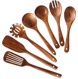 Utensilios de cocina de madera de teca Natural, cuchara, cucharón, colador de arroz, sopa, espumadera, cucharas de cocina, cuchara, herramienta de cocina